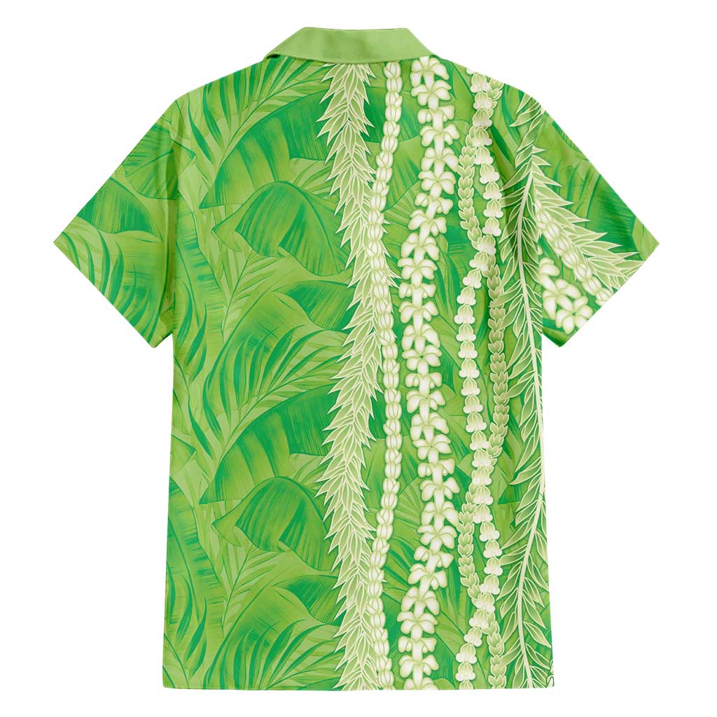 Hawaii Prince Kuhio Family Matching Mermaid Dress and Hawaiian Shirt Lime Green Hawaiian Lau Maia With Leis