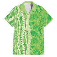 Hawaii Prince Kuhio Family Matching Off Shoulder Short Dress and Hawaiian Shirt Lime Green Hawaiian Lau Maia With Leis