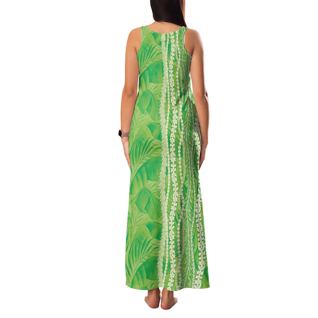Hawaii Prince Kuhio Family Matching Tank Maxi Dress and Hawaiian Shirt Lime Green Hawaiian Lau Maia With Leis