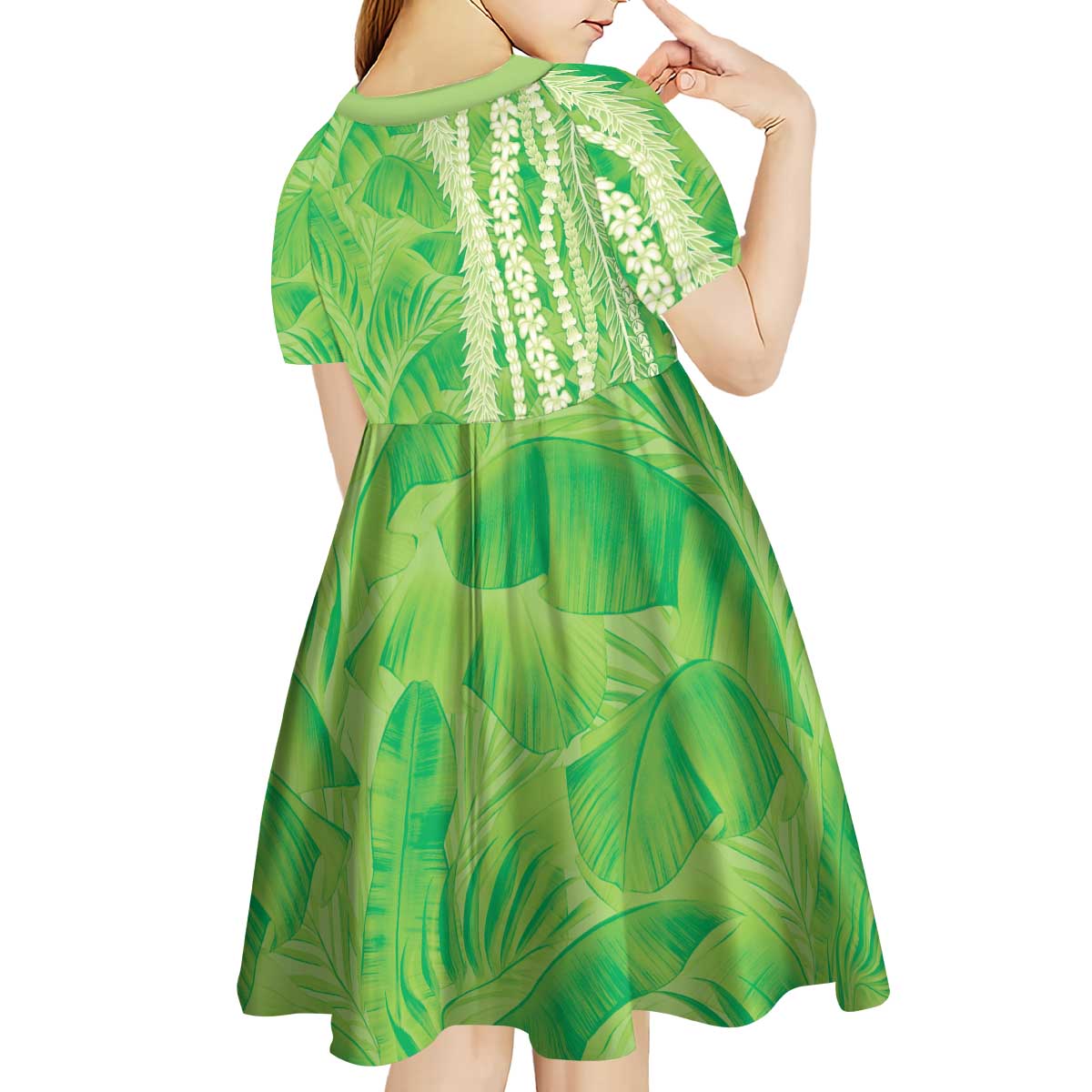 Hawaii Prince Kuhio Kid Short Sleeve Dress Lime Green Hawaiian Lau Maia With Leis