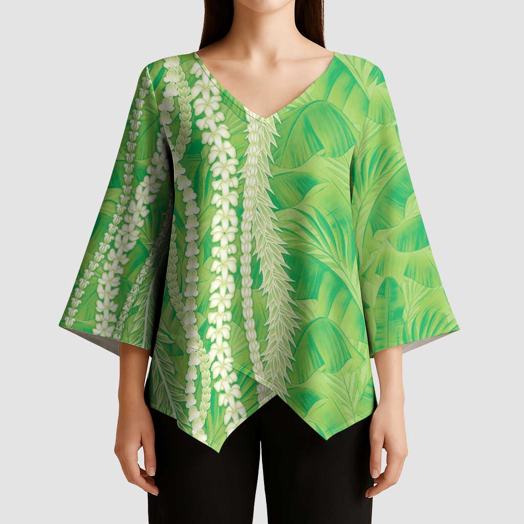 Hawaii Prince Kuhio Kimono Sleeve Blouse Lime Green Hawaiian Lau Maia With Leis