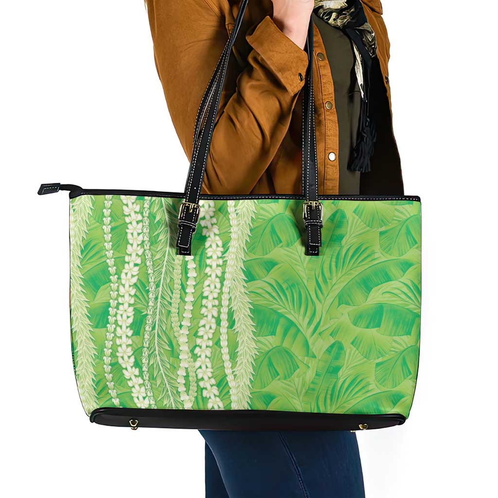 Hawaii Prince Kuhio Leather Tote Bag Lime Green Hawaiian Lau Maia With Leis