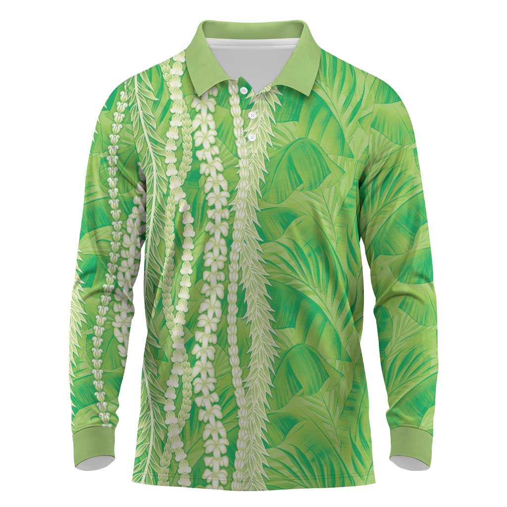 Hawaii Prince Kuhio Long Sleeve Polo Shirt Lime Green Hawaiian Lau Maia With Leis