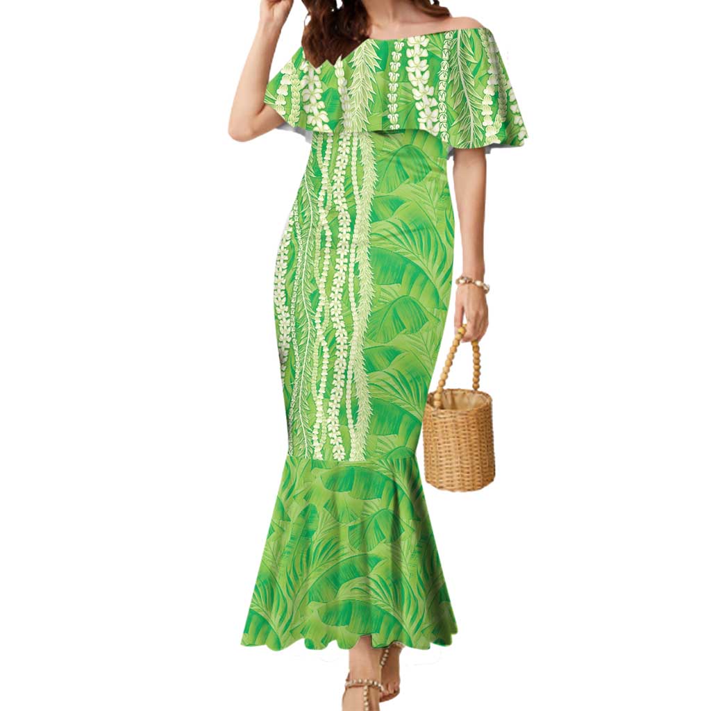Hawaii Prince Kuhio Mermaid Dress Lime Green Hawaiian Lau Maia With Leis