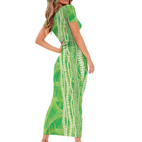 Hawaii Prince Kuhio Short Sleeve Bodycon Dress Lime Green Hawaiian Lau Maia With Leis