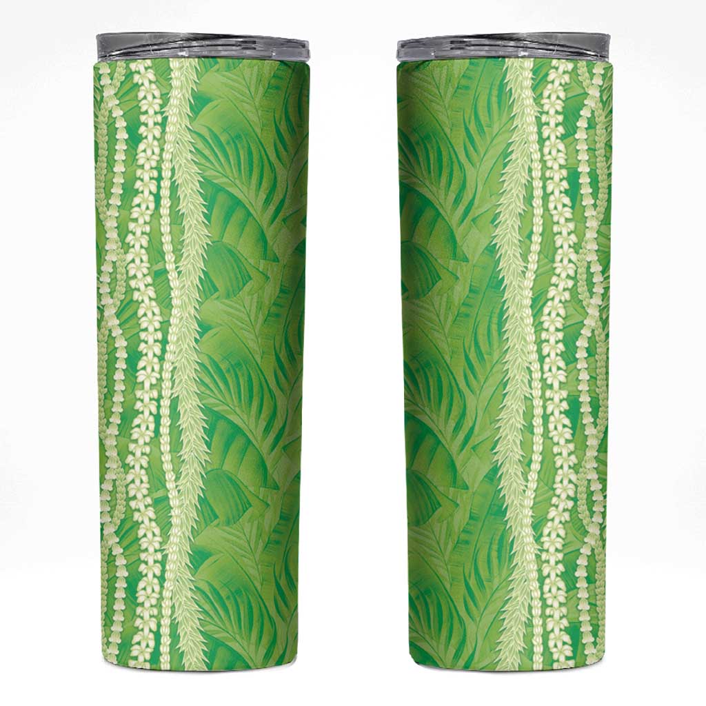 Hawaii Prince Kuhio Skinny Tumbler Lime Green Hawaiian Lau Maia With Leis LT05 Green - Polynesian Pride