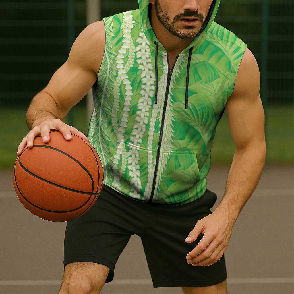 Hawaii Prince Kuhio Sleeveless Zip Hoodie Lime Green Hawaiian Lau Maia With Leis