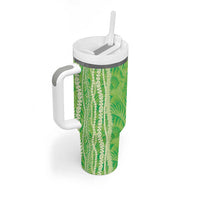 Hawaii Prince Kuhio Tumbler With Handle Lime Green Hawaiian Lau Maia With Leis