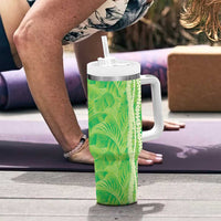 Hawaii Prince Kuhio Tumbler With Handle Lime Green Hawaiian Lau Maia With Leis