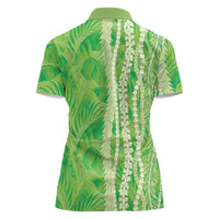 Hawaii Prince Kuhio Women Polo Shirt Lime Green Hawaiian Lau Maia With Leis