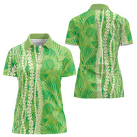 Hawaii Prince Kuhio Women Polo Shirt Lime Green Hawaiian Lau Maia With Leis