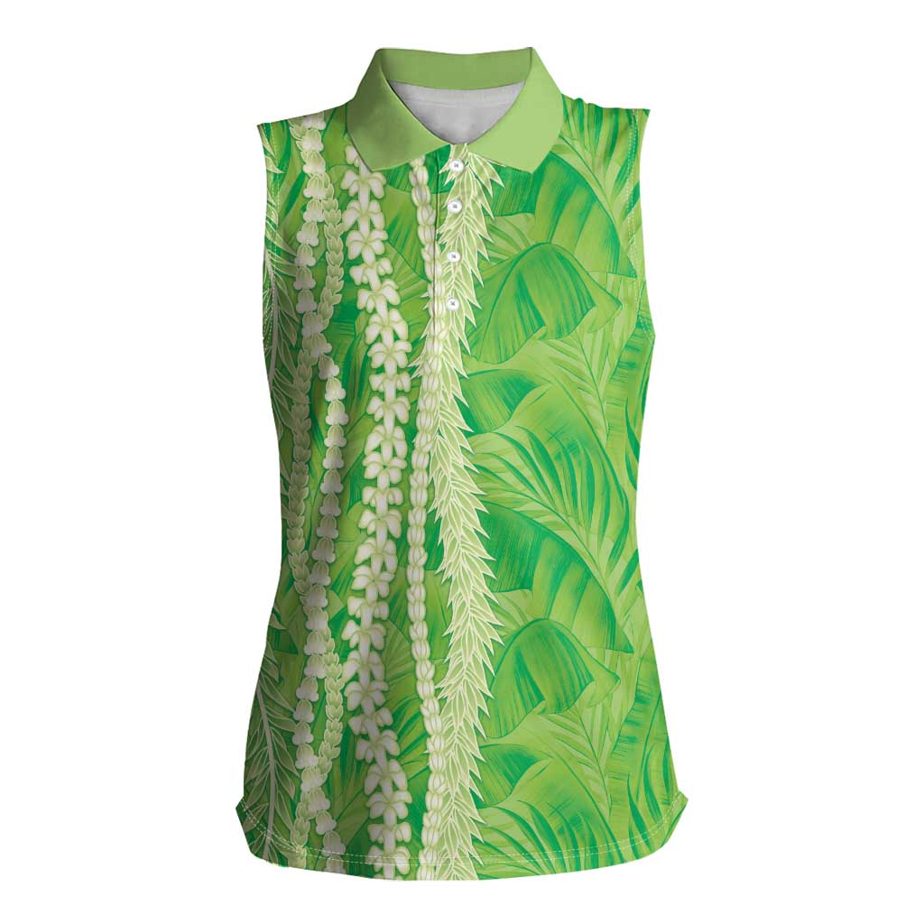 Hawaii Prince Kuhio Women Sleeveless Polo Shirt Lime Green Hawaiian Lau Maia With Leis