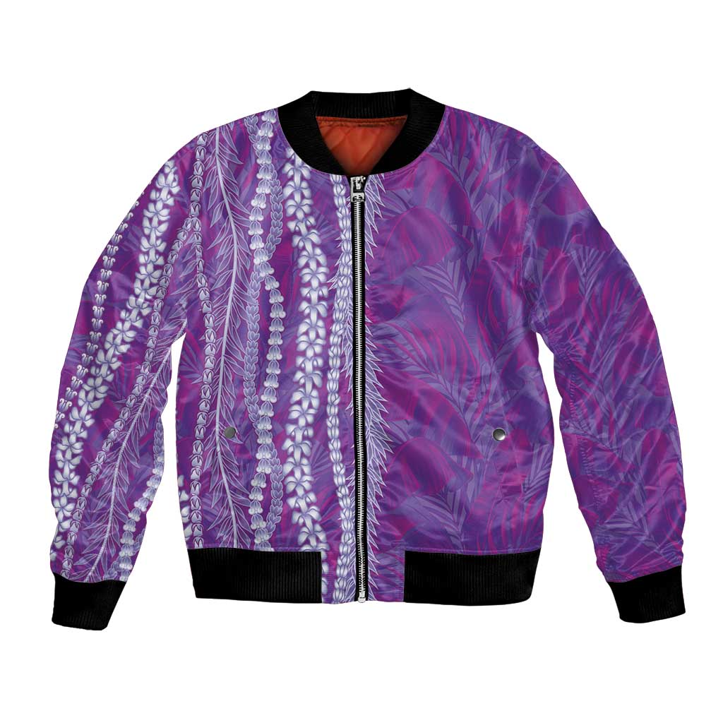 Hawaii Prince Kuhio Bomber Jacket Violet Hawaiian Lau Maia With Leis