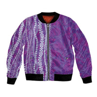 Hawaii Prince Kuhio Bomber Jacket Violet Hawaiian Lau Maia With Leis