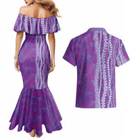 Hawaii Prince Kuhio Couples Matching Mermaid Dress and Hawaiian Shirt Violet Hawaiian Lau Maia With Leis