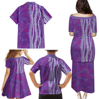 Hawaii Prince Kuhio Family Matching Puletasi and Hawaiian Shirt Violet Hawaiian Lau Maia With Leis