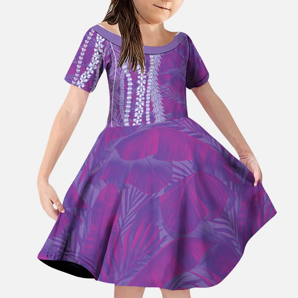 Hawaii Prince Kuhio Family Matching Short Sleeve Bodycon Dress and Hawaiian Shirt Violet Hawaiian Lau Maia With Leis