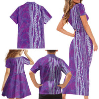 Hawaii Prince Kuhio Family Matching Short Sleeve Bodycon Dress and Hawaiian Shirt Violet Hawaiian Lau Maia With Leis