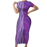 Hawaii Prince Kuhio Family Matching Short Sleeve Bodycon Dress and Hawaiian Shirt Violet Hawaiian Lau Maia With Leis