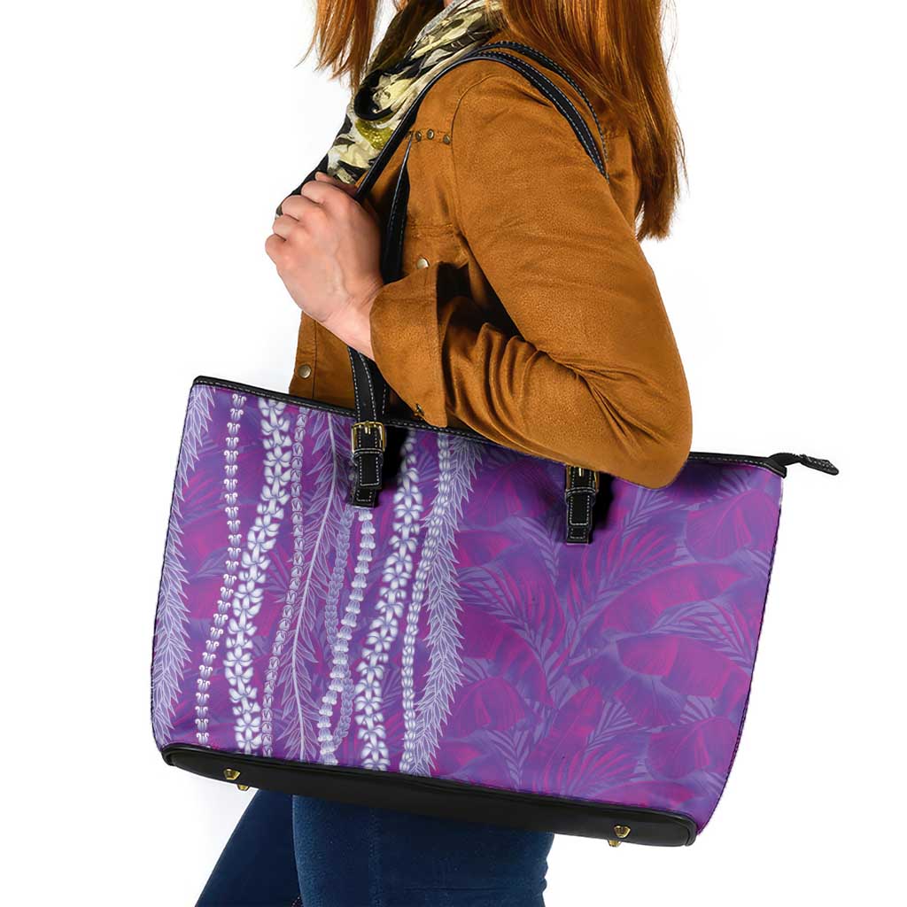 Hawaii Prince Kuhio Leather Tote Bag Violet Hawaiian Lau Maia With Leis