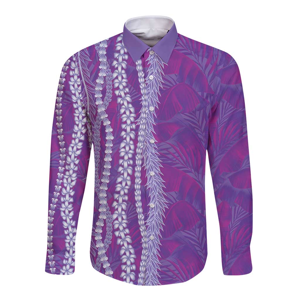 Hawaii Prince Kuhio Long Sleeve Button Shirt Violet Hawaiian Lau Maia With Leis