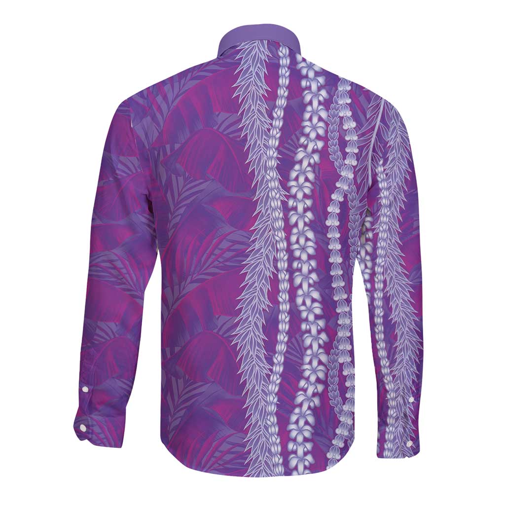 Hawaii Prince Kuhio Long Sleeve Button Shirt Violet Hawaiian Lau Maia With Leis