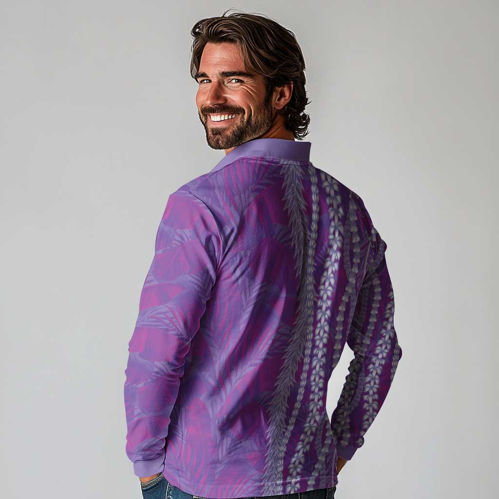 Hawaii Prince Kuhio Long Sleeve Polo Shirt Violet Hawaiian Lau Maia With Leis