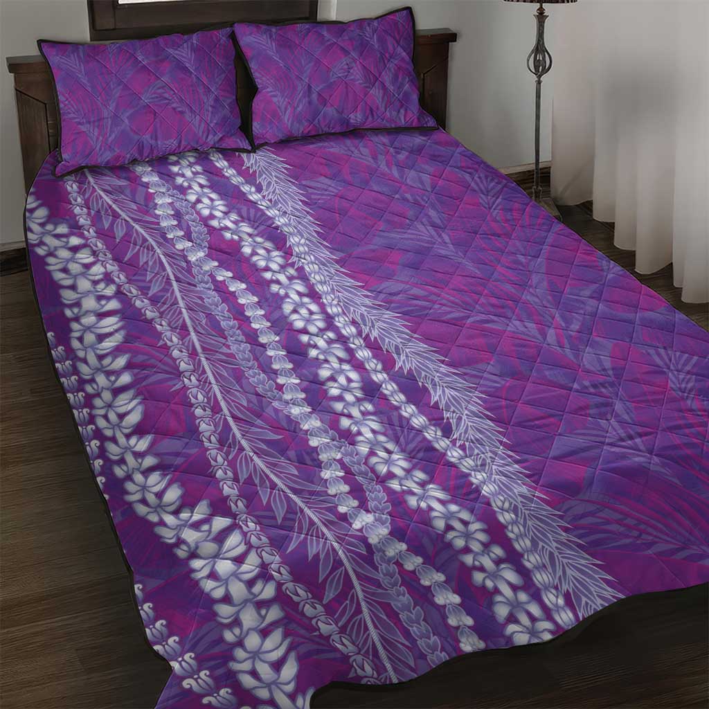 Hawaii Prince Kuhio Quilt Bed Set Violet Hawaiian Lau Maia With Leis LT05 Violet - Polynesian Pride