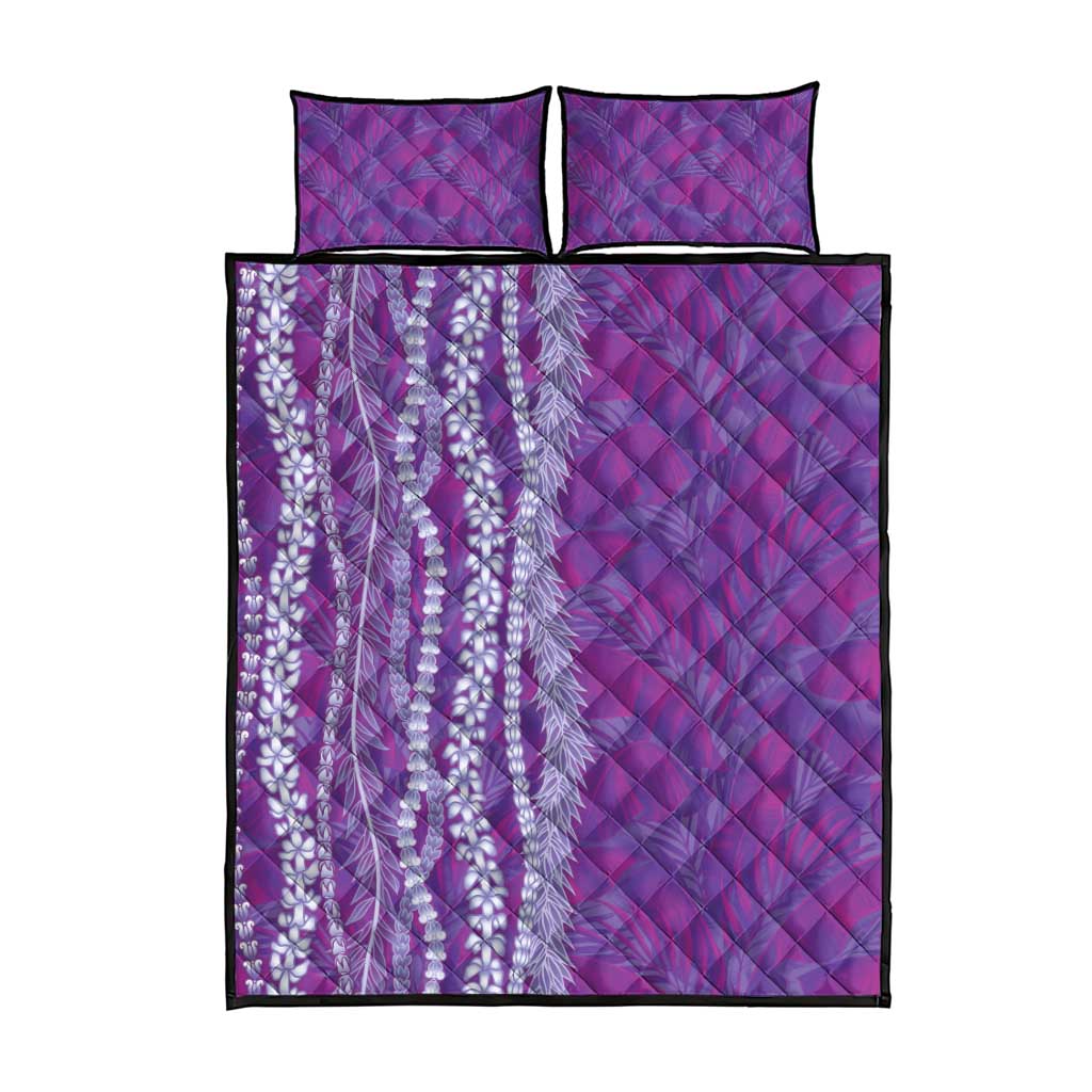 Hawaii Prince Kuhio Quilt Bed Set Violet Hawaiian Lau Maia With Leis LT05 - Polynesian Pride