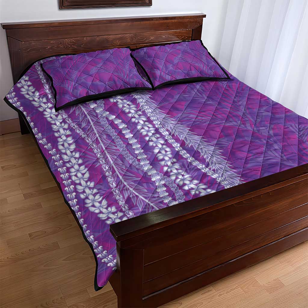 Hawaii Prince Kuhio Quilt Bed Set Violet Hawaiian Lau Maia With Leis LT05 - Polynesian Pride