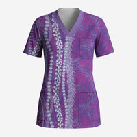 Hawaii Prince Kuhio Scrub Top Violet Hawaiian Lau Maia With Leis