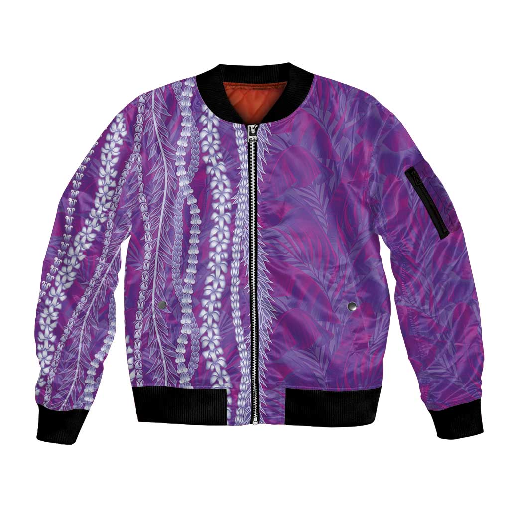 Hawaii Prince Kuhio Sleeve Zip Bomber Jacket Violet Hawaiian Lau Maia With Leis