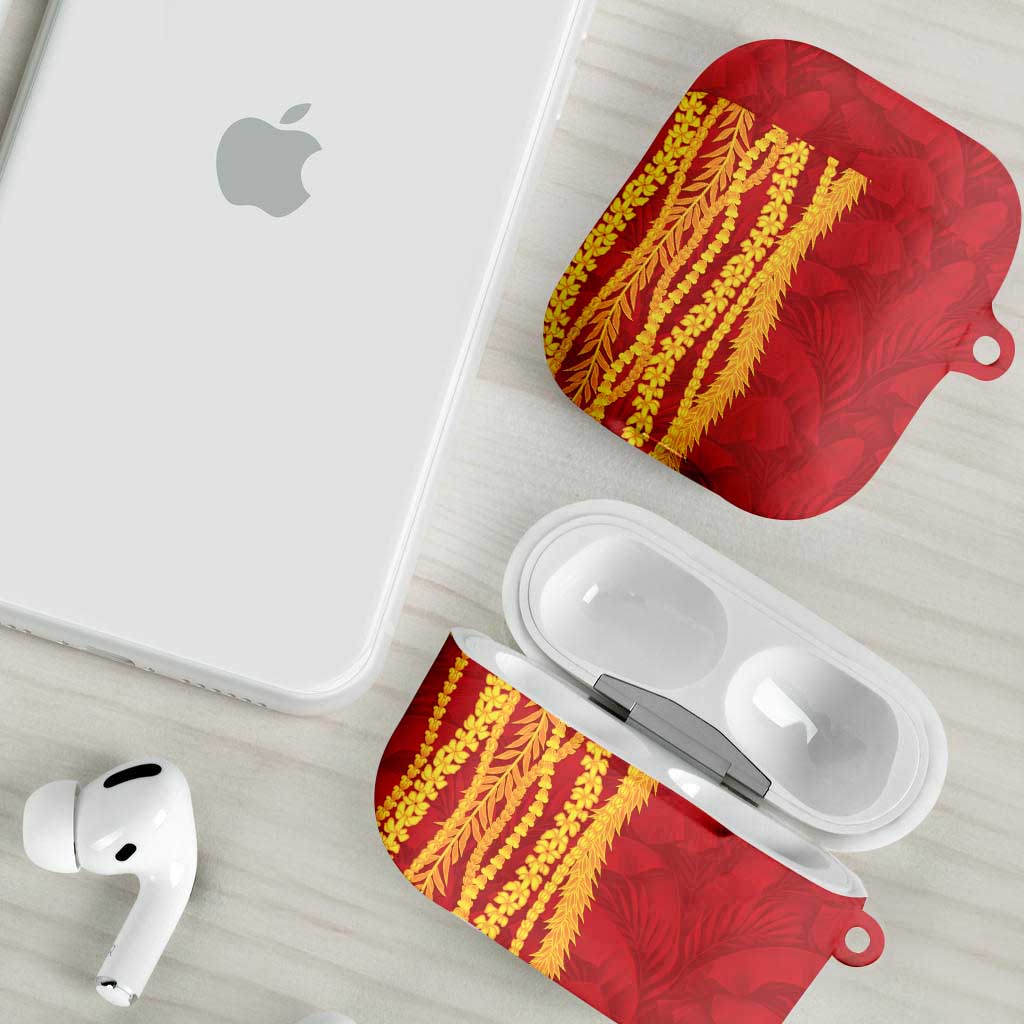 Hawaii Prince Kuhio AirPods Case Red Hawaiian Lau Maia With Leis