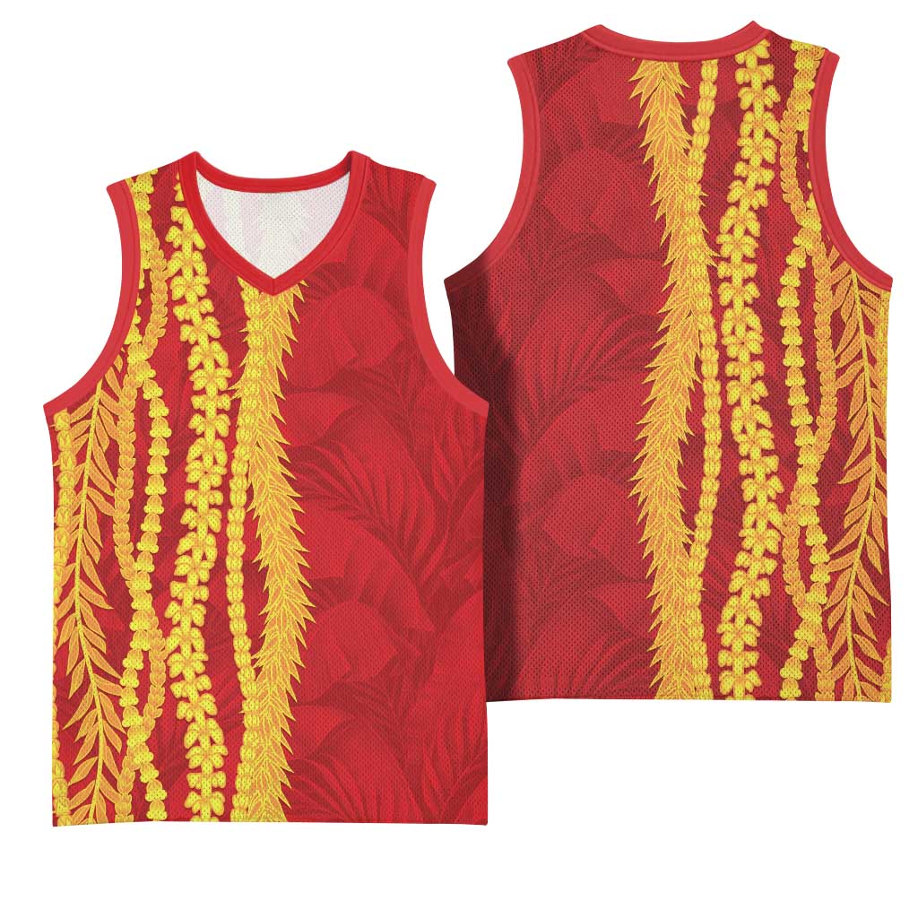 Hawaii Prince Kuhio Basketball Jersey Red Hawaiian Lau Maia With Leis LT05 - Polynesian Pride