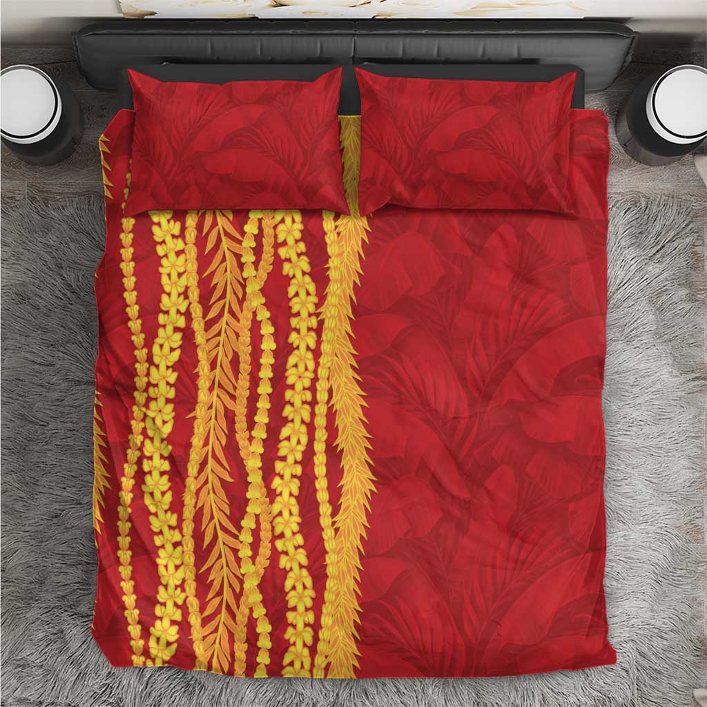 Hawaii Prince Kuhio Bedding Set Red Hawaiian Lau Maia With Leis