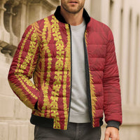 Hawaii Prince Kuhio Bomber Puffer Jacket Red Hawaiian Lau Maia With Leis