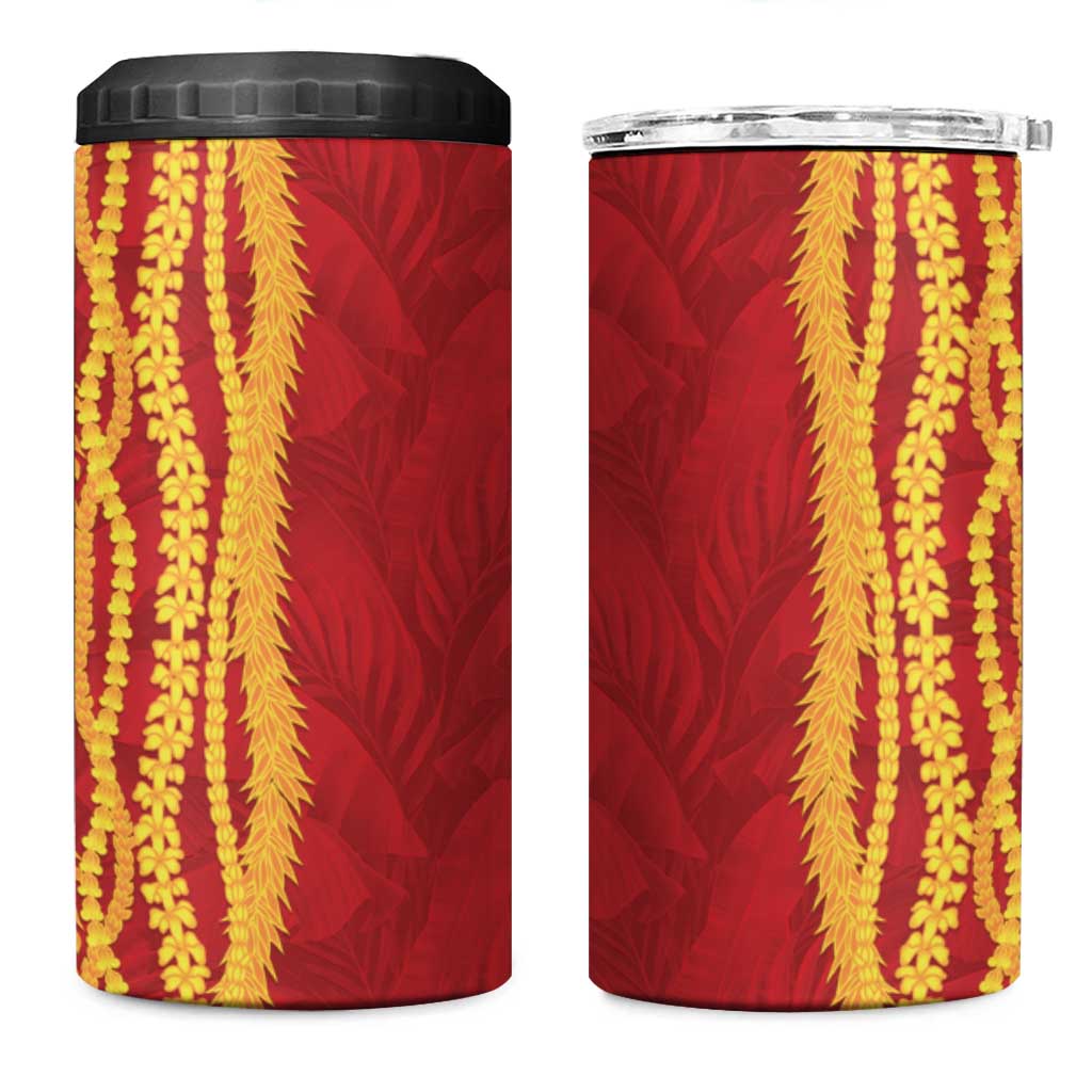 Hawaii Prince Kuhio 4 in 1 Can Cooler Tumbler Red Hawaiian Lau Maia With Leis