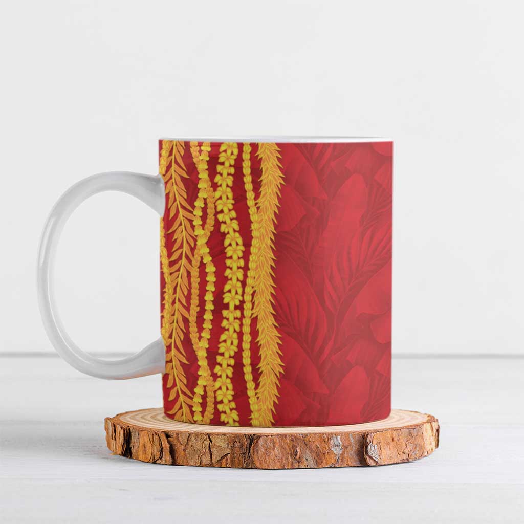 Hawaii Prince Kuhio Ceramic Mug Red Hawaiian Lau Maia With Leis