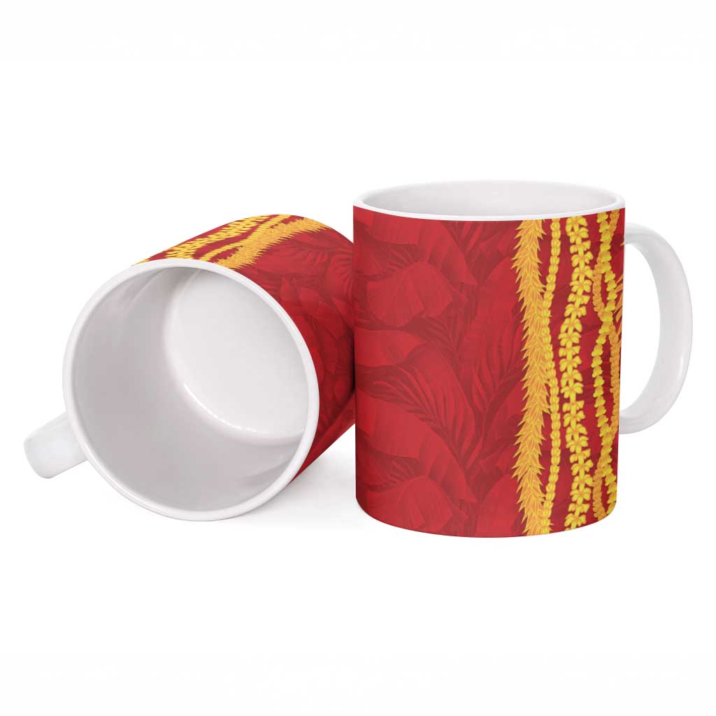 Hawaii Prince Kuhio Ceramic Mug Red Hawaiian Lau Maia With Leis
