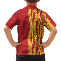 Hawaii Prince Kuhio Family Matching Long Sleeve Bodycon Dress and Hawaiian Shirt Red Hawaiian Lau Maia With Leis LT05 - Polynesian Pride