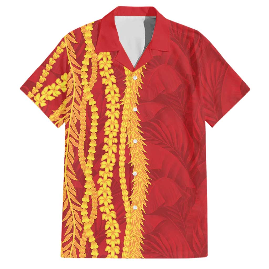 Hawaii Prince Kuhio Family Matching Long Sleeve Bodycon Dress and Hawaiian Shirt Red Hawaiian Lau Maia With Leis LT05 Dad's Shirt - Short Sleeve Red - Polynesian Pride