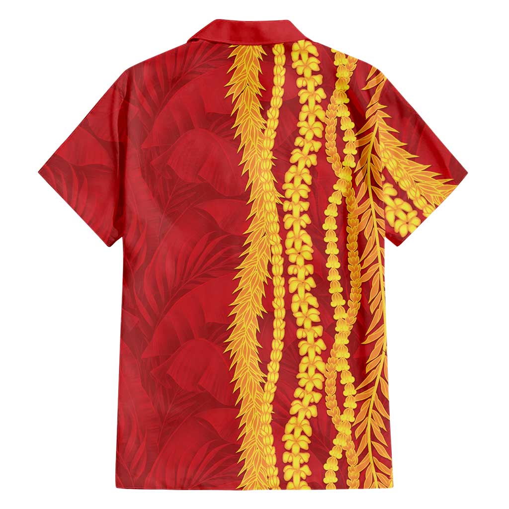 Hawaii Prince Kuhio Family Matching Long Sleeve Bodycon Dress and Hawaiian Shirt Red Hawaiian Lau Maia With Leis LT05 - Polynesian Pride