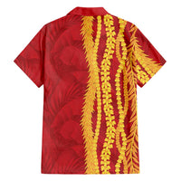 Hawaii Prince Kuhio Family Matching Long Sleeve Bodycon Dress and Hawaiian Shirt Red Hawaiian Lau Maia With Leis LT05 - Polynesian Pride