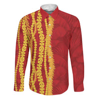 Hawaii Prince Kuhio Family Matching Long Sleeve Bodycon Dress and Hawaiian Shirt Red Hawaiian Lau Maia With Leis LT05 Dad's Shirt - Long Sleeve Red - Polynesian Pride