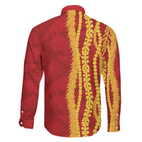 Hawaii Prince Kuhio Family Matching Long Sleeve Bodycon Dress and Hawaiian Shirt Red Hawaiian Lau Maia With Leis LT05 - Polynesian Pride