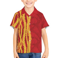 Hawaii Prince Kuhio Family Matching Long Sleeve Bodycon Dress and Hawaiian Shirt Red Hawaiian Lau Maia With Leis LT05 Son's Shirt Red - Polynesian Pride