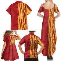 Hawaii Prince Kuhio Family Matching Summer Maxi Dress and Hawaiian Shirt Red Hawaiian Lau Maia With Leis