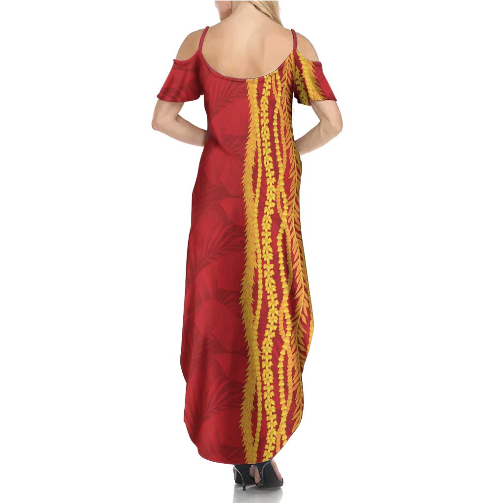 Hawaii Prince Kuhio Family Matching Summer Maxi Dress and Hawaiian Shirt Red Hawaiian Lau Maia With Leis