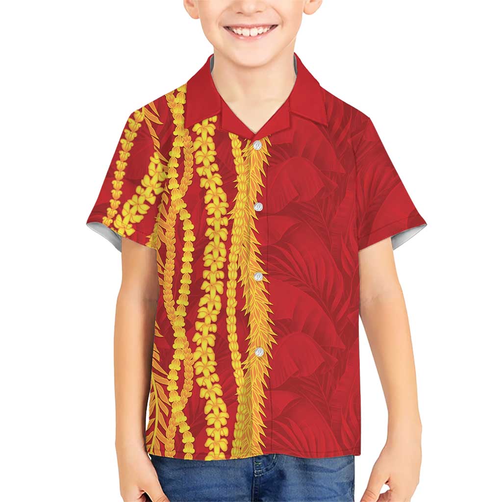 Hawaii Prince Kuhio Kid Hawaiian Shirt Red Hawaiian Lau Maia With Leis LT05 Kid Red - Polynesian Pride