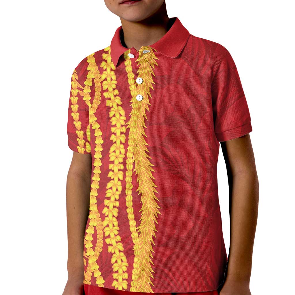 Hawaii Prince Kuhio Kid Polo Shirt Red Hawaiian Lau Maia With Leis